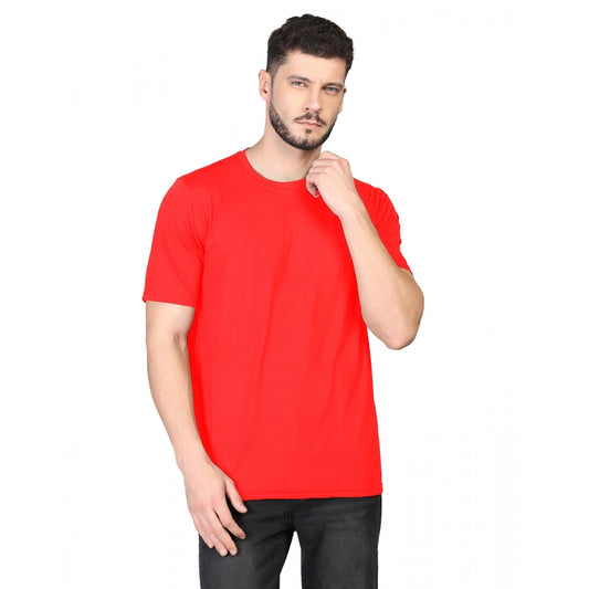 Generic Men's Casual Half Sleeve Solid Cotton Blended Round Neck T-shirt (Red)