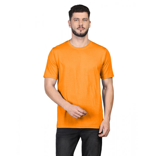 Generic Men's Casual Half Sleeve Solid Cotton Blended Round Neck T-shirt (Orange)