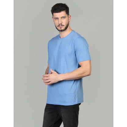 Generic Men's Casual Half Sleeve Solid Cotton Blended Round Neck T-shirt (Sky)