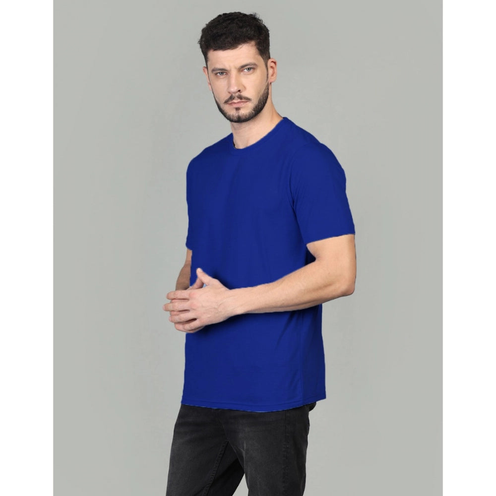 Generic Men's Casual Half Sleeve Solid Cotton Blended Round Neck T-shirt (Royal)