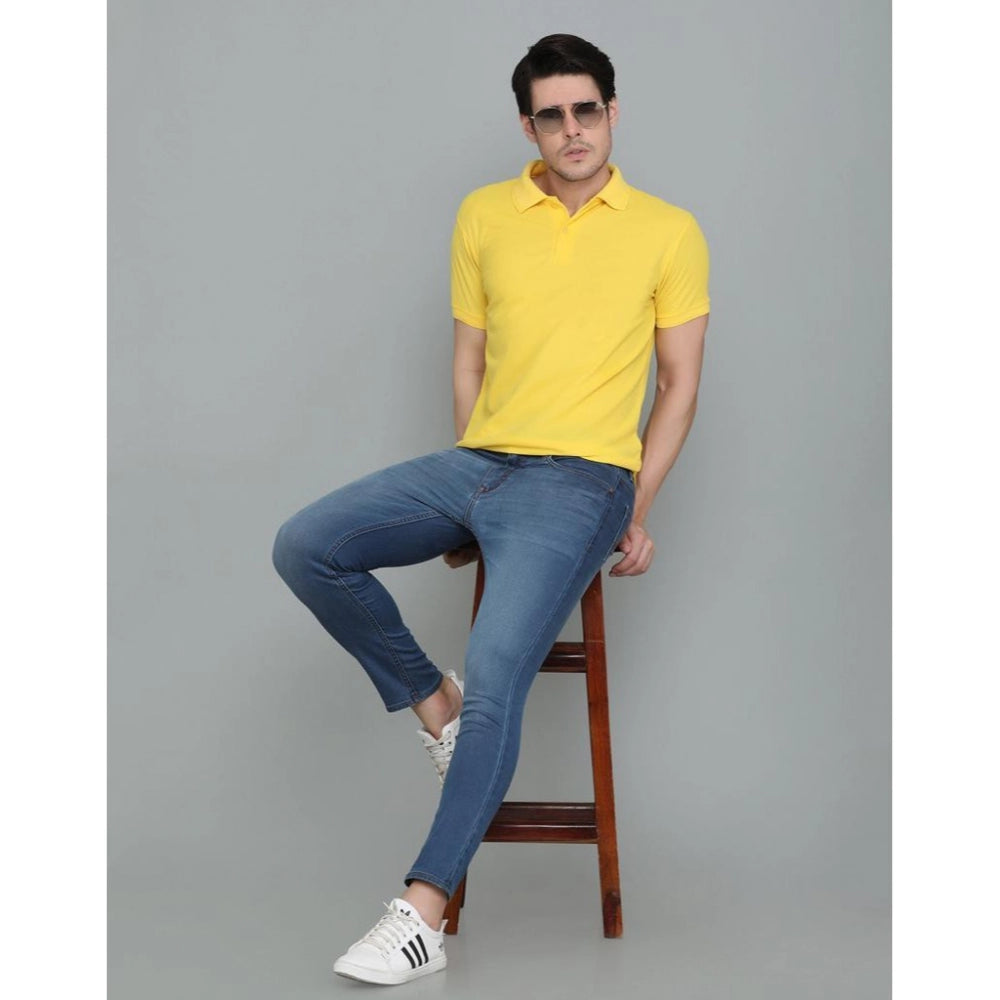 Generic Men's Casual Half Sleeve Solid Cotton Blended Polo Neck T-shirt (Yellow)