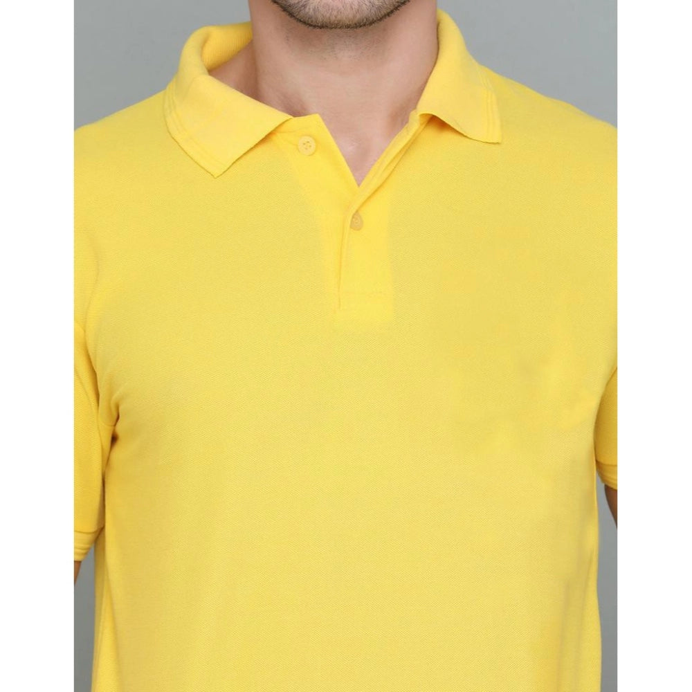 Generic Men's Casual Half Sleeve Solid Cotton Blended Polo Neck T-shirt (Yellow)