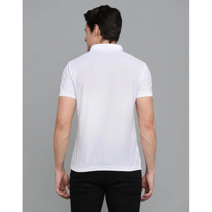 Generic Men's Casual Half Sleeve Solid Cotton Blended Polo Neck T-shirt (White)