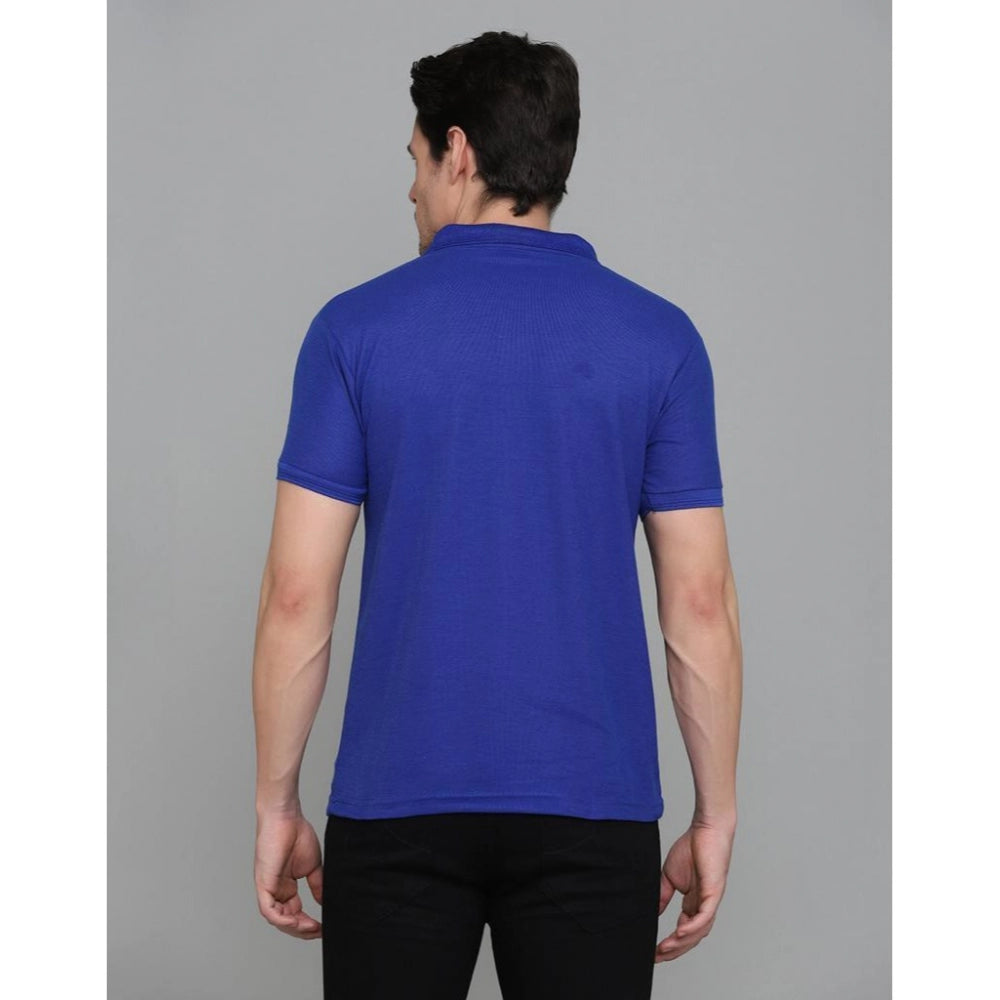 Generic Men's Casual Half Sleeve Solid Cotton Blended Polo Neck T-shirt (Blue)