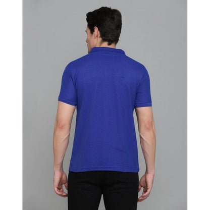 Generic Men's Casual Half Sleeve Solid Cotton Blended Polo Neck T-shirt (Blue)