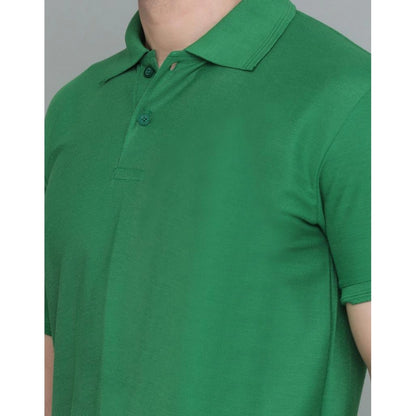 Generic Men's Casual Half Sleeve Solid Cotton Blended Polo Neck T-shirt (Green)