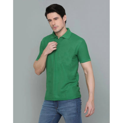 Generic Men's Casual Half Sleeve Solid Cotton Blended Polo Neck T-shirt (Green)