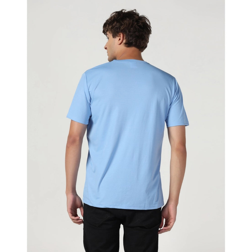 Generic Men's Casual Half Sleeve Solid Polyester Round Neck T-shirt (Sky)