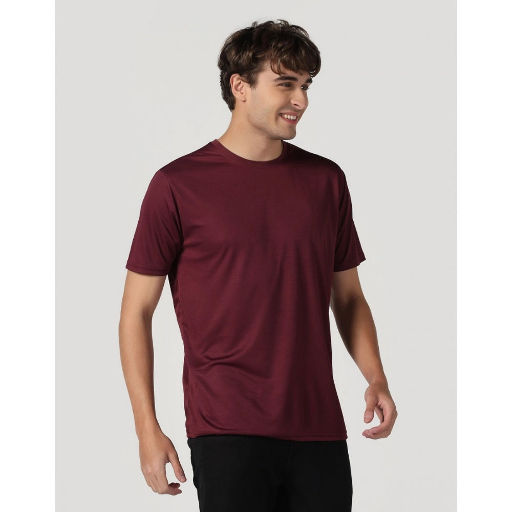 Generic Men's Casual Half Sleeve Solid Polyester Round Neck T-shirt (Maron)