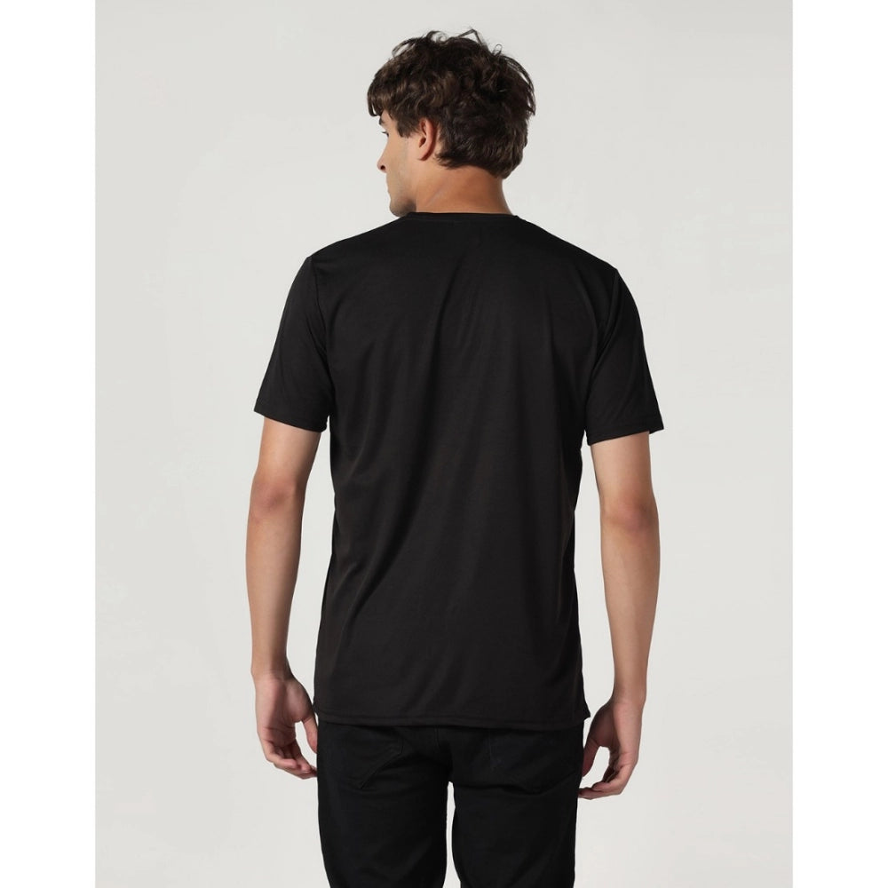 Generic Men's Casual Half Sleeve Solid Polyester Round Neck T-shirt (Black)