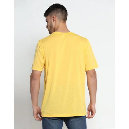 Generic Men's Casual Half Sleeve Printed Cotton Blended Round Neck T-shirt (Yellow)