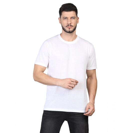 Generic Men's Casual Half Sleeve Solid Cotton Blended Round Neck T-shirt (White)