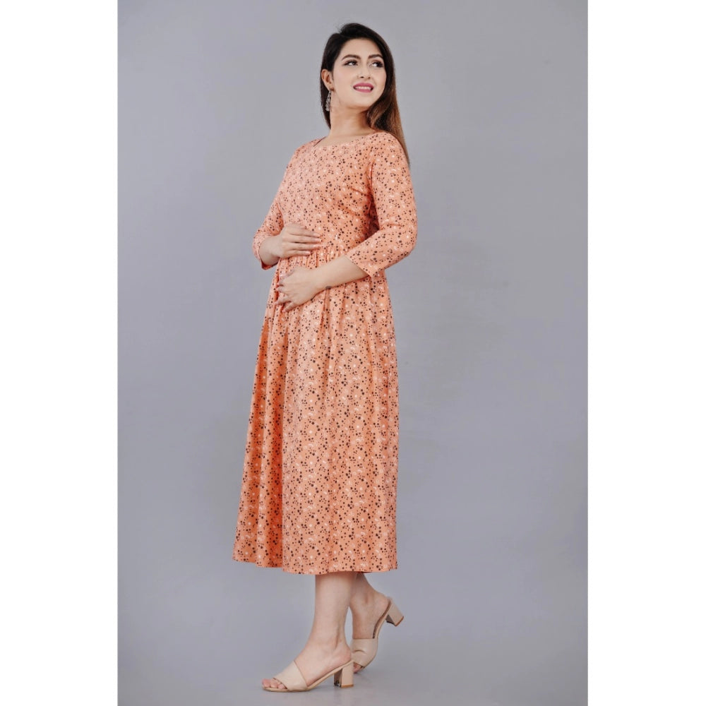 Generic Women's Casual 3/4 Sleeve Printed Viscose Maternity Feeding Kurti (Peach)