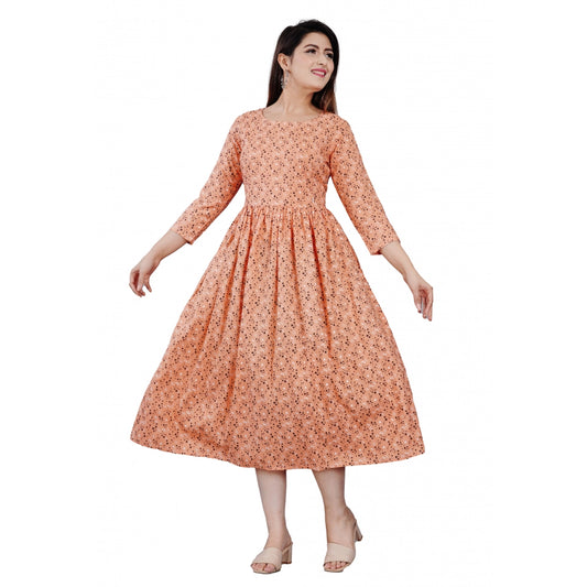 Generic Women's Casual 3/4 Sleeve Printed Viscose Maternity Feeding Kurti (Peach)