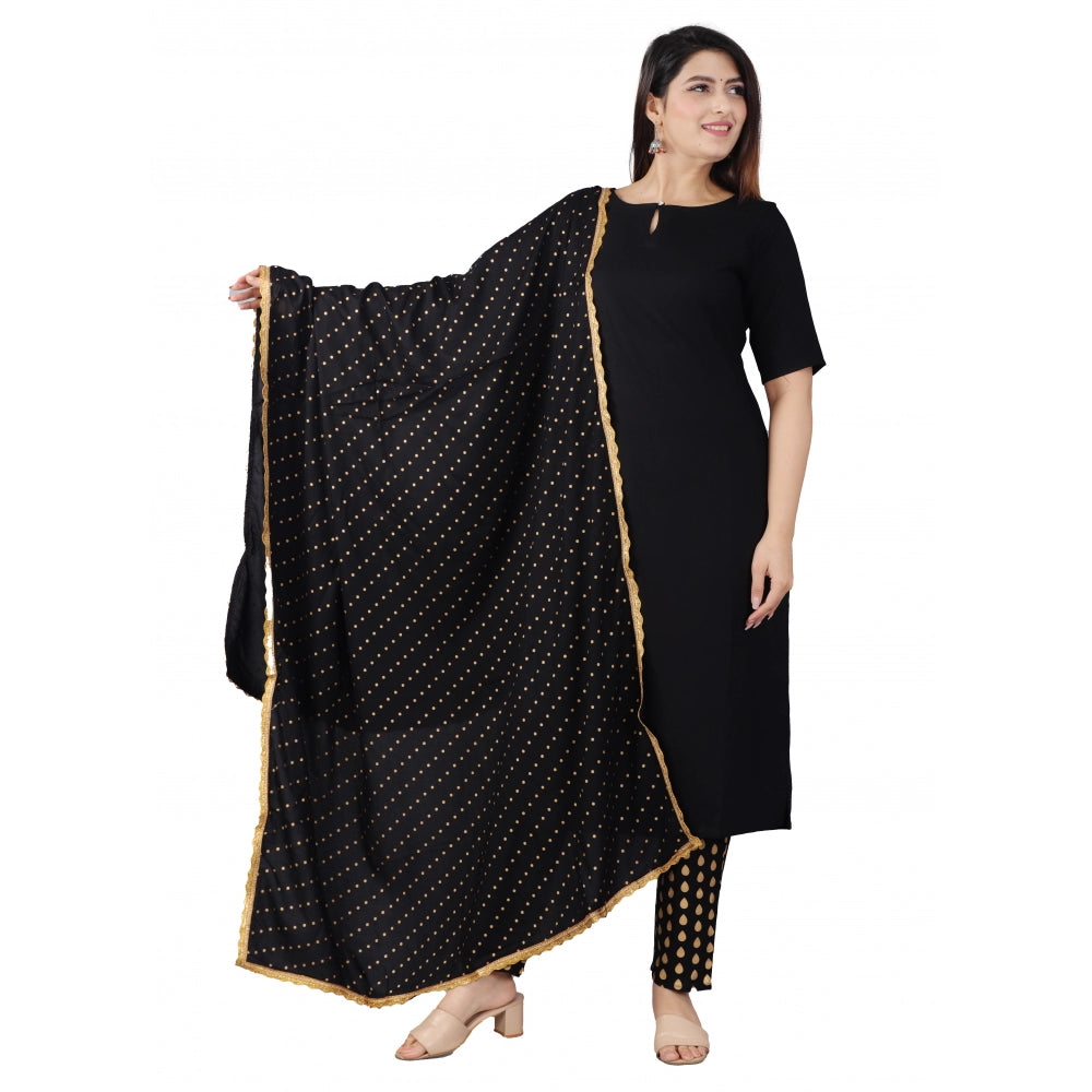 Generic Women's Casual Half Sleeve Solid Rayon Kurti With Pant And Dupatta Set (Black)