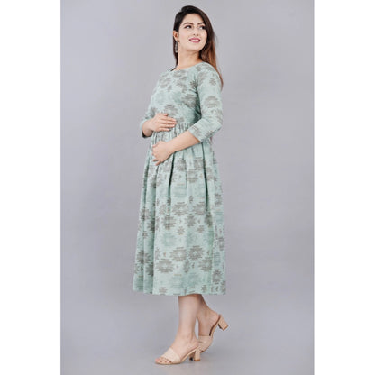 Generic Women's Casual 3/4 Sleeve Printed Viscose Maternity Feeding Kurti (Light Green)