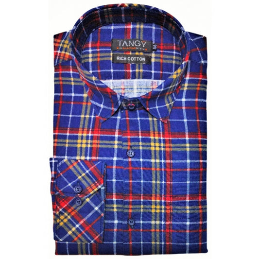 Generic Men's Cotton Lycra Full Sleeve Checked Casual Shirt (Blue Red)