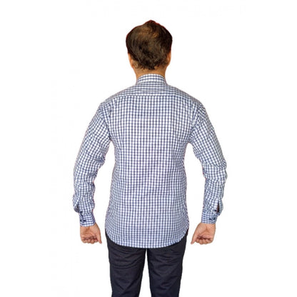 Generic Men's Cotton Lycra Full Sleeve Checked Casual Shirt (White)