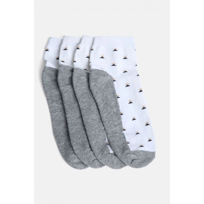 Generic 4 Pairs Men's Casual Cotton Blended Printed Mid-Calf length Socks (White)