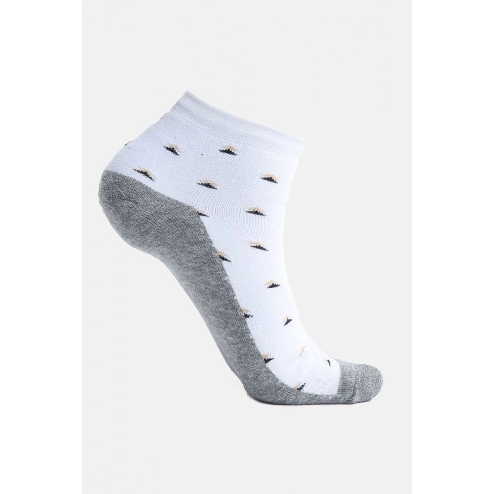 Generic 4 Pairs Men's Casual Cotton Blended Printed Mid-Calf length Socks (White)