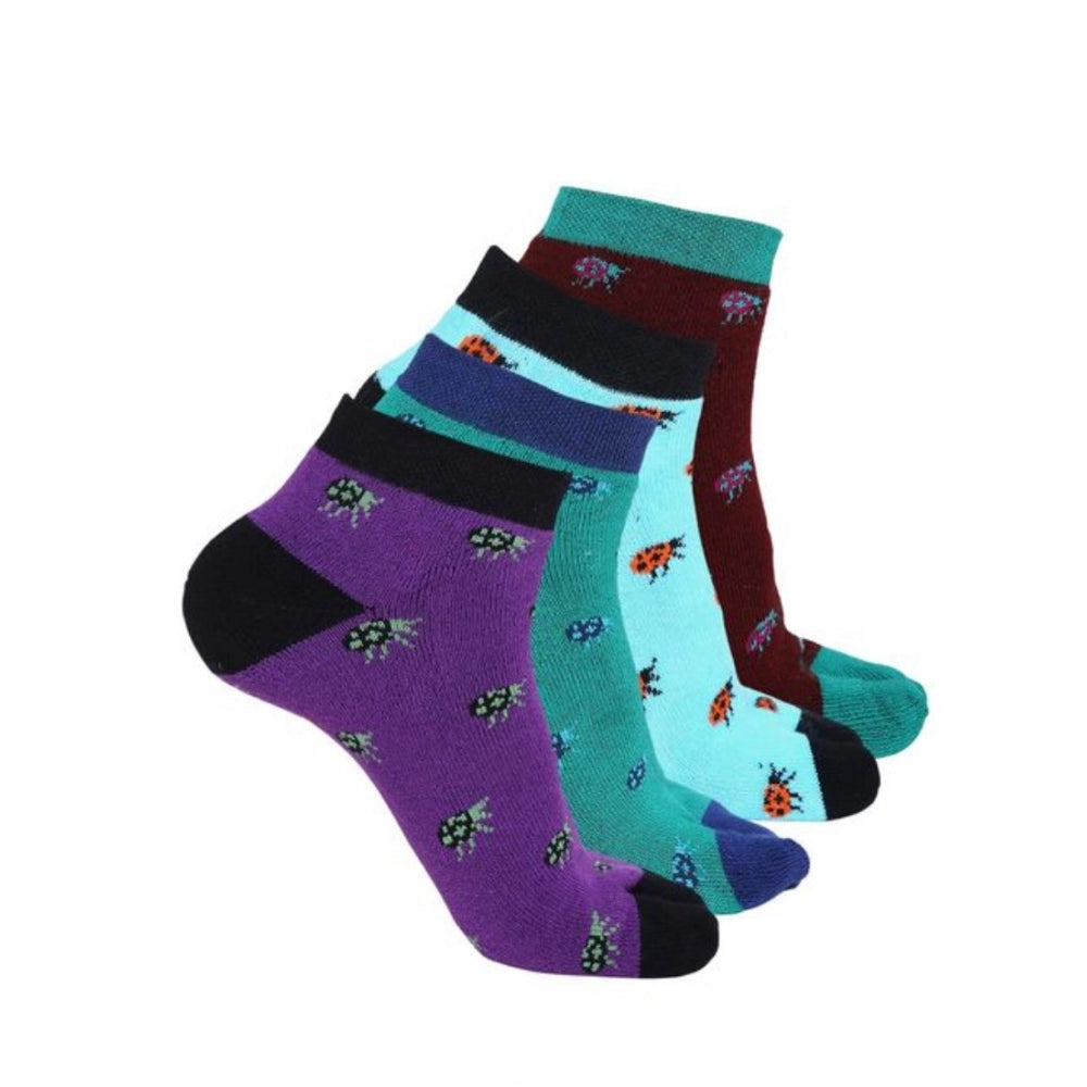 Generic 4 Pairs Women's Casual Cotton Blended Printed Ankle length Socks (Assorted)