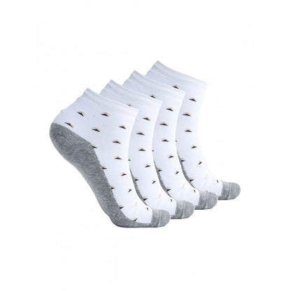 Generic 4 Pairs Men's Casual Cotton Blended Printed Mid-Calf length Socks (White)