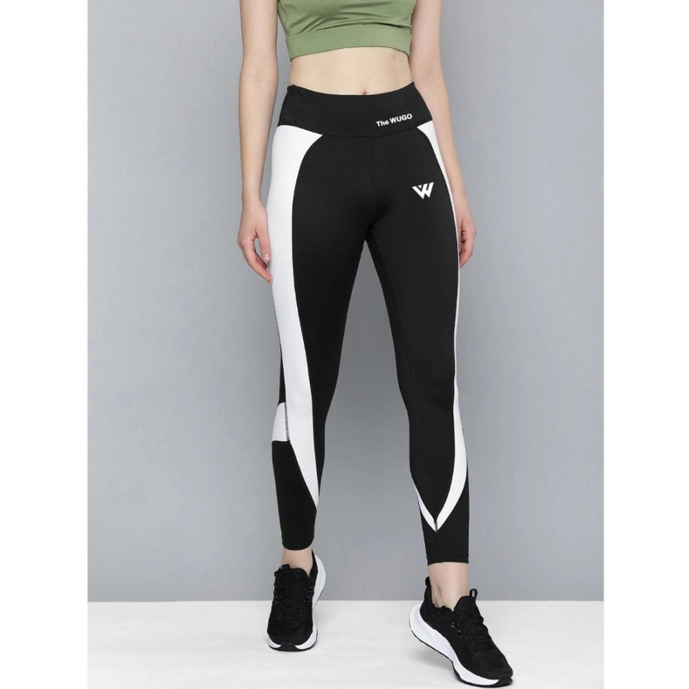 Generic Women's Polyster Solid Sport Leggings (Black &amp; White)