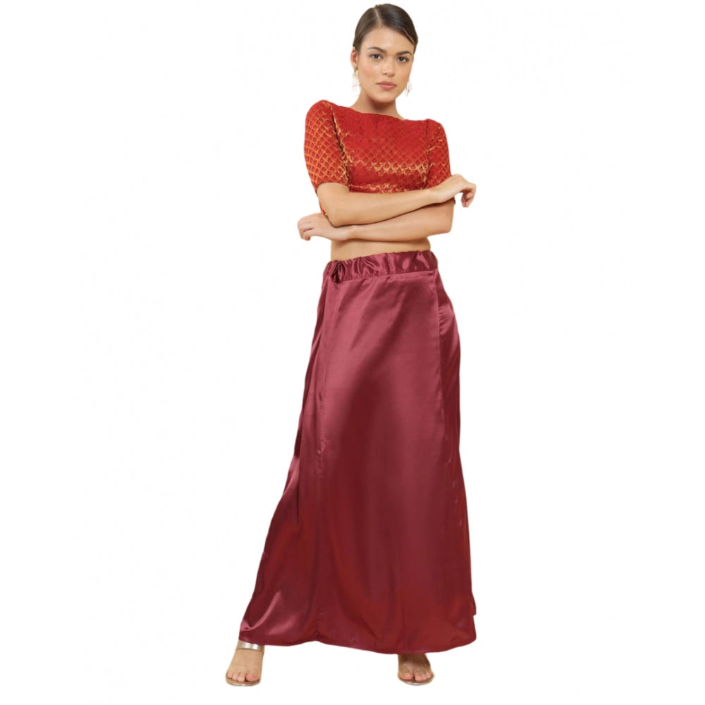 Generic Women's Silk Solid Free Size Petticoat (Maroon)