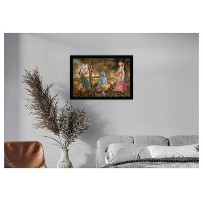 Generic Radha Krishna Painting with Synthetic Photo Frame (Multicolor)