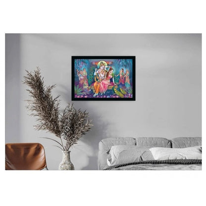 Generic Radha Krishna Painting with Synthetic Photo Frame (Multicolor)