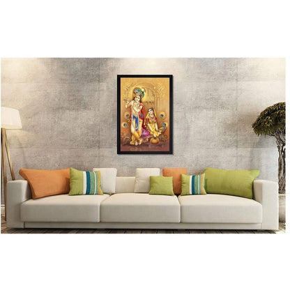 Generic Radha Krishna Painting with Synthetic Photo Frame (Multicolor)