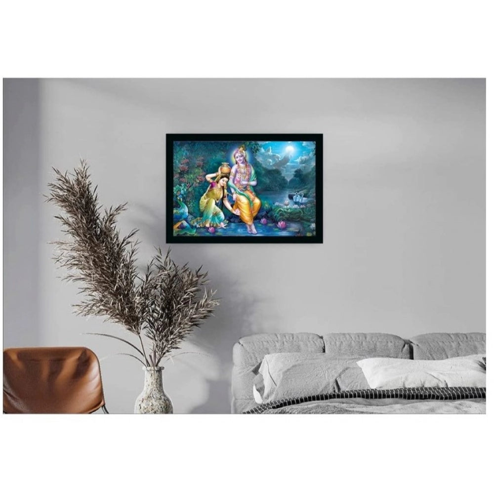 Generic Radha Krishna Painting with Synthetic Photo Frame (Multicolor)