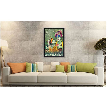 Generic Radha Krishna Painting with Synthetic Photo Frame (Multicolor)