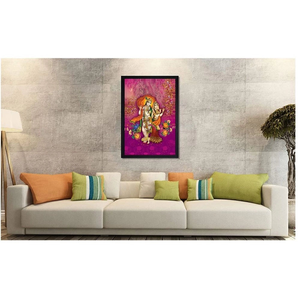 Generic Radha Krishna Painting with Synthetic Photo Frame (Multicolor)