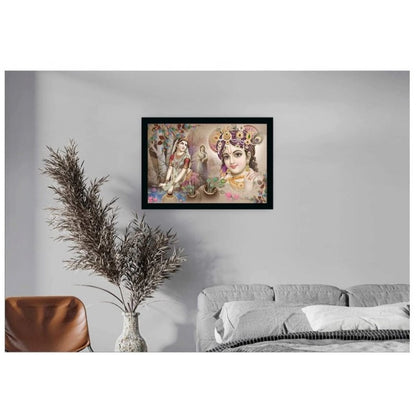 Generic Radha Krishna Painting with Synthetic Photo Frame (Multicolor)