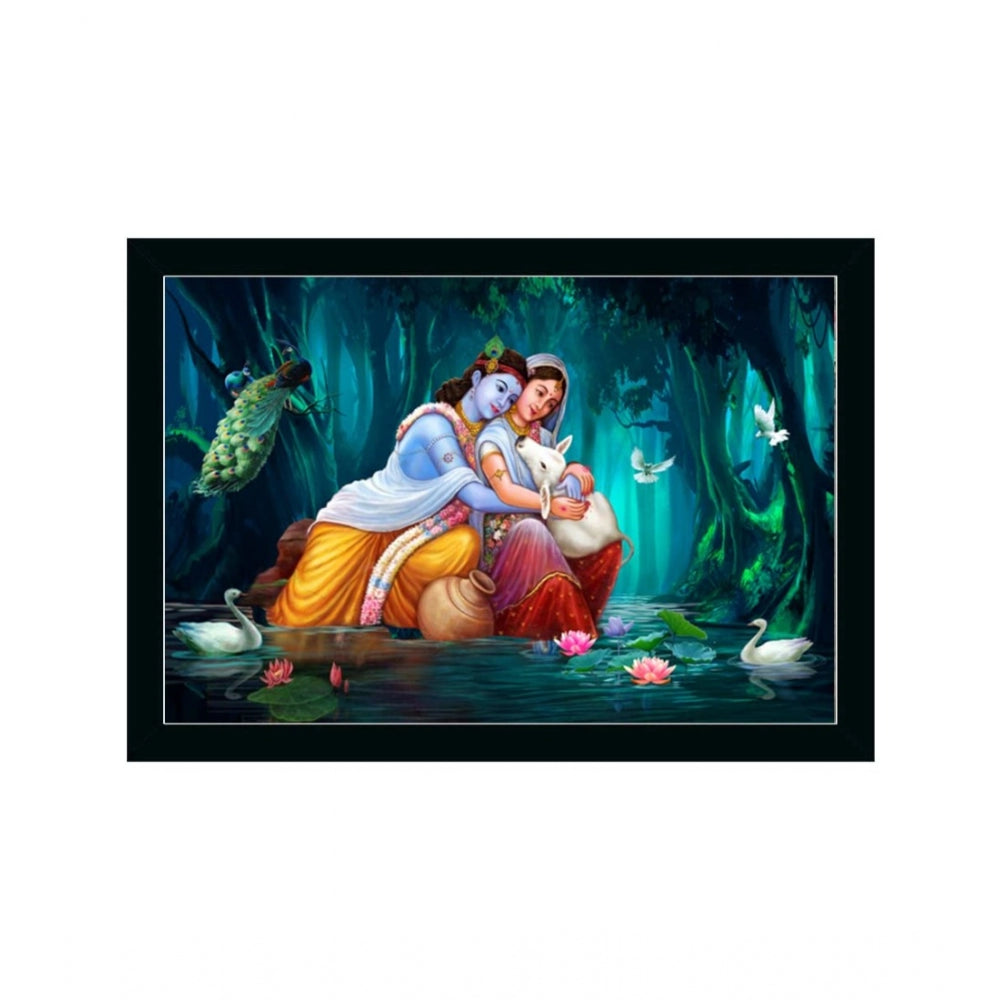 Generic Beautiful Radha Krishna Vinyl Sparkle Coated with Synthetic Photo Frame (Multicolor)