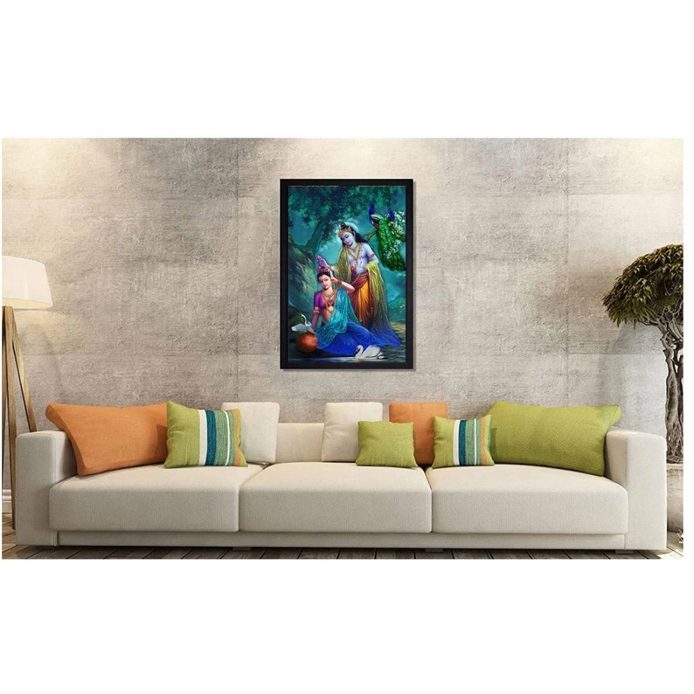 Generic Radha Krishna Painting with Synthetic Photo Frame (Multicolor)