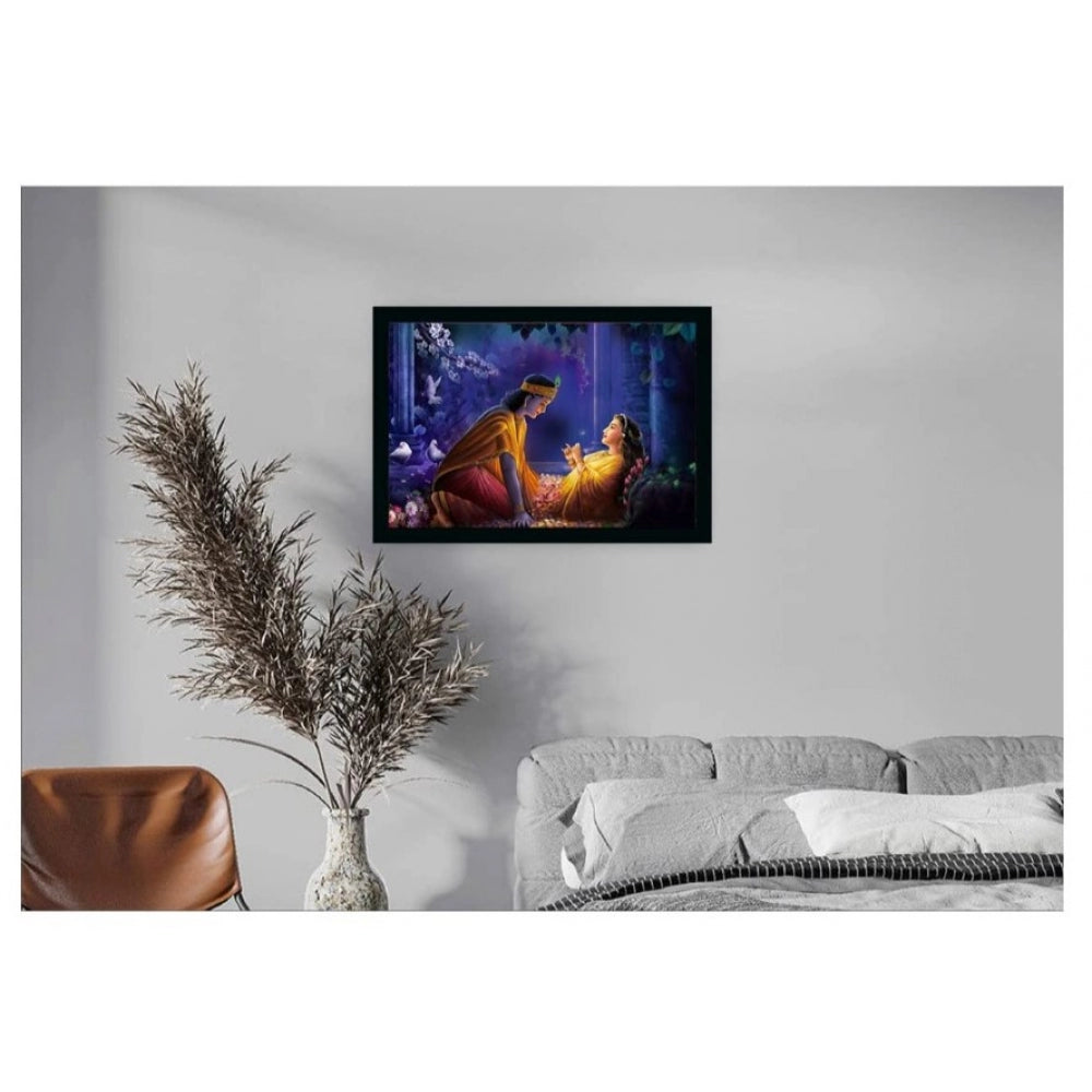 Generic Radha Krishna Painting Vinyl Sparkle Coated with Synthetic Photo Frame (Multicolor)