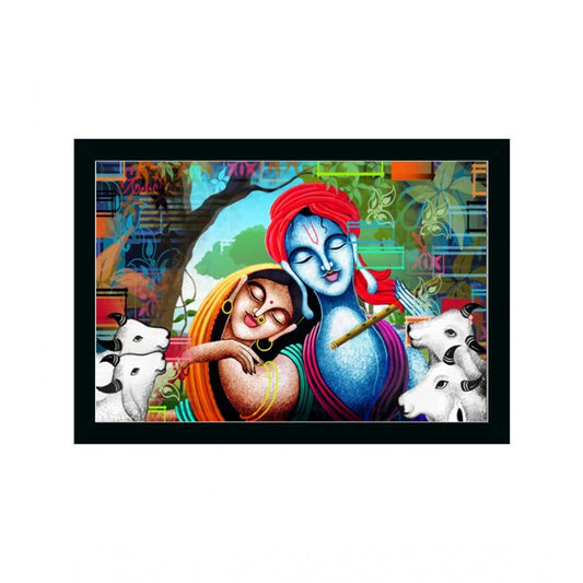 Generic Radha Krishna Painting with Synthetic Photo Frame (Multicolor)