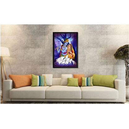 Generic Radha Krishna Painting with Synthetic Photo Frame (Multicolor)