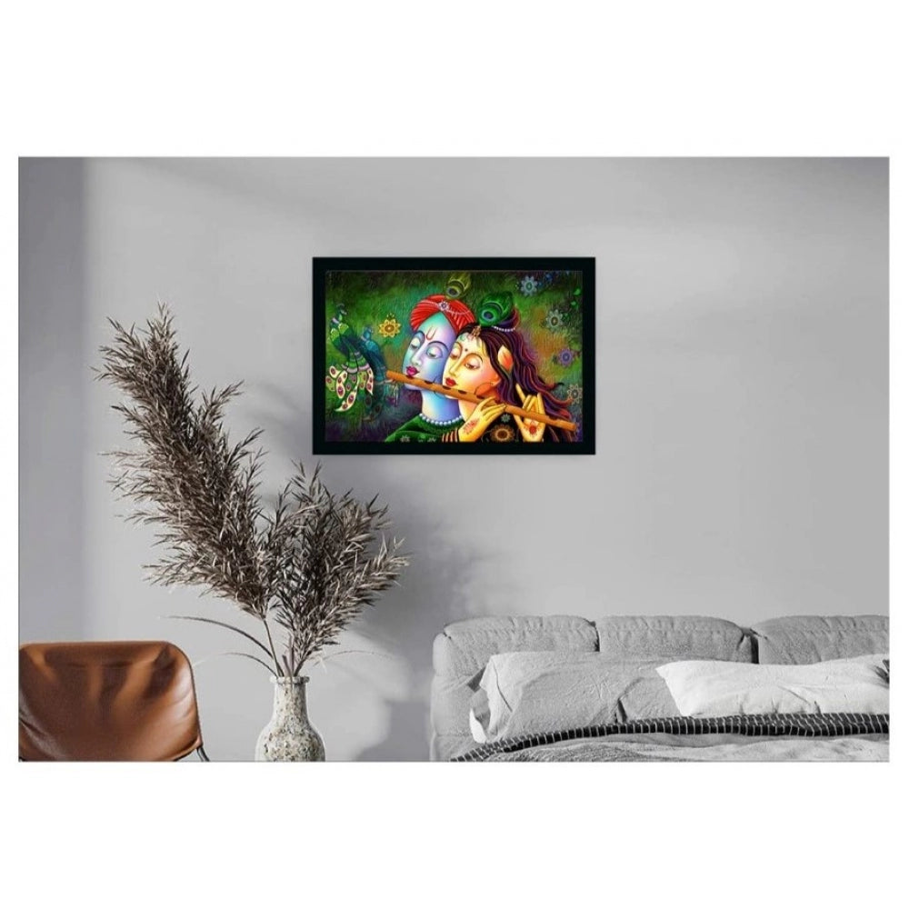 Generic Radha Krishna Painting with Synthetic Photo Frame (Multicolor)