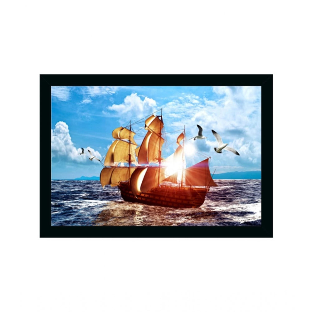 Generic Boat Frame Paintingwith Synthetic Photo Frame (Multicolor)