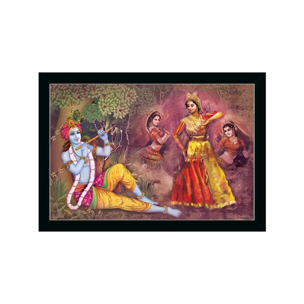 Generic Radha Krishna Painting with Synthetic Photo Frame (Multicolor)