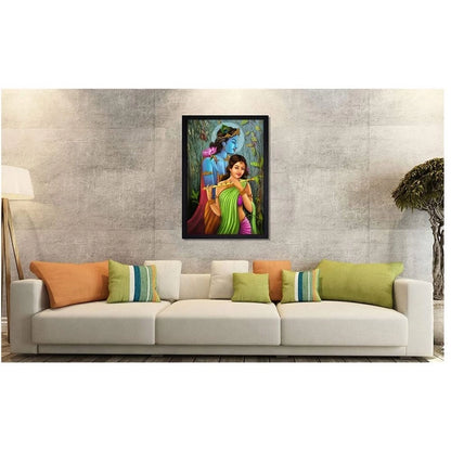 Generic Radha Krishna Painting with Synthetic Photo Frame (Multicolor)