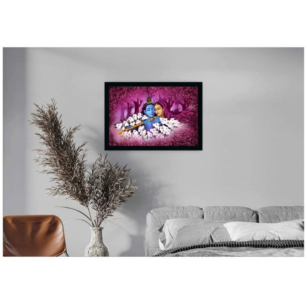 Generic Radha Krishna Painting with Synthetic Photo Frame (Multicolor)