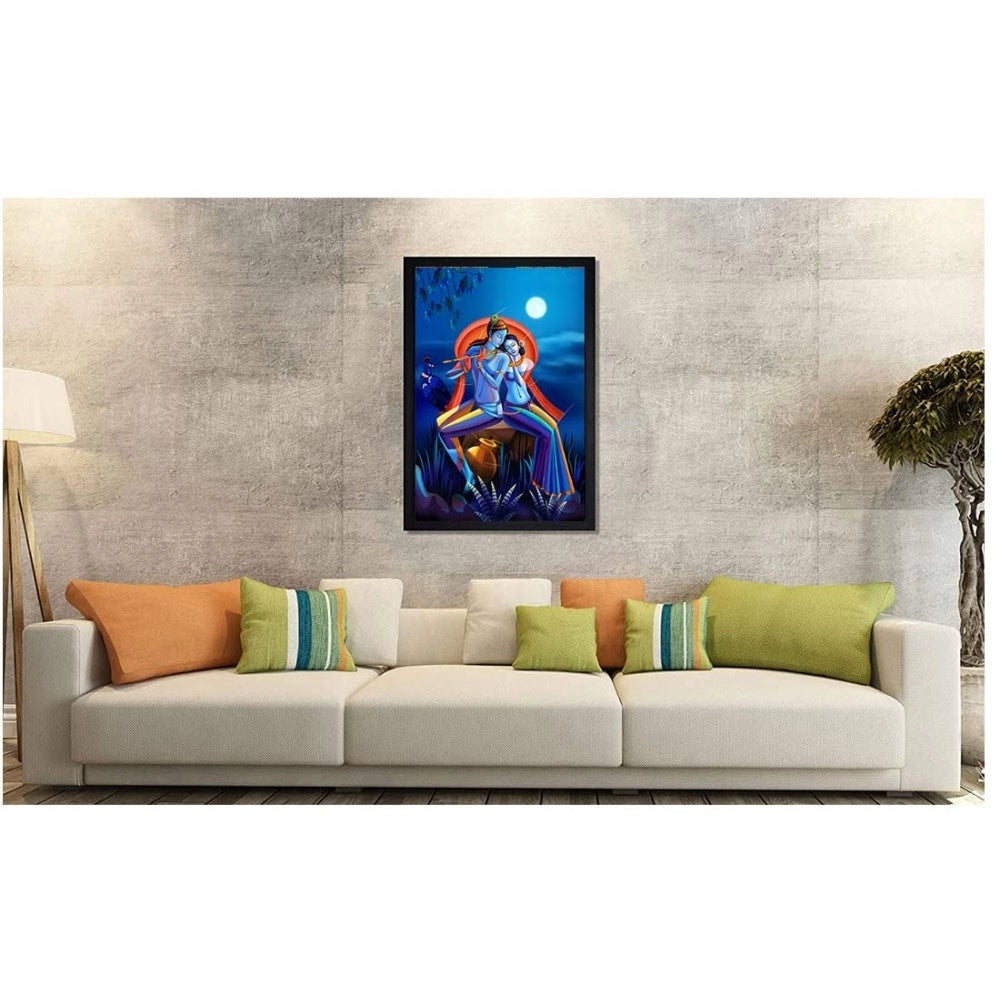 Generic Radha Krishna Painting with Synthetic Photo Frame (Multicolor)