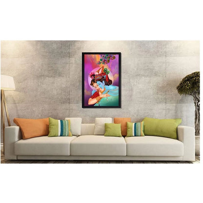 Generic Radha Krishna Painting with Synthetic Photo Frame (Multicolor)