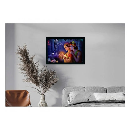 Generic Radha Krishna Painting Vinyl Sparkle Coated with Synthetic Photo Frame (Multicolor)