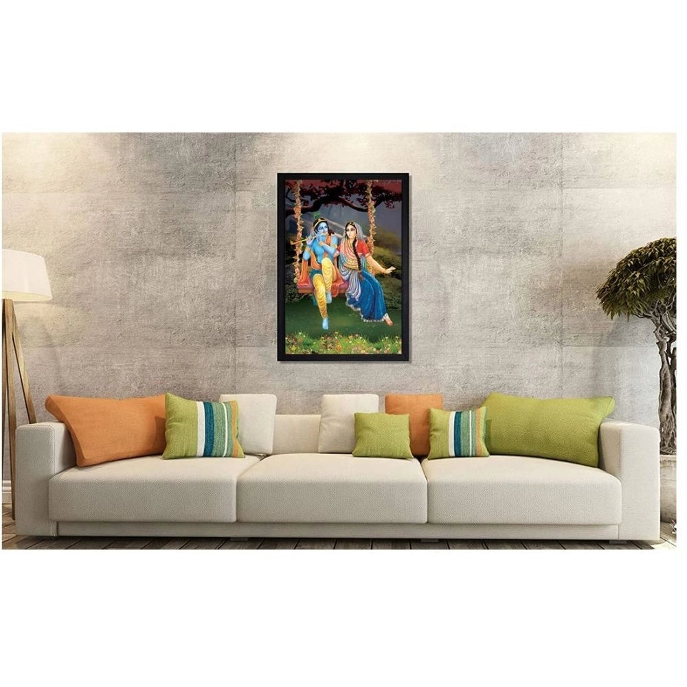 Generic Radha Krishna Painting with Synthetic Photo Frame (Multicolor)