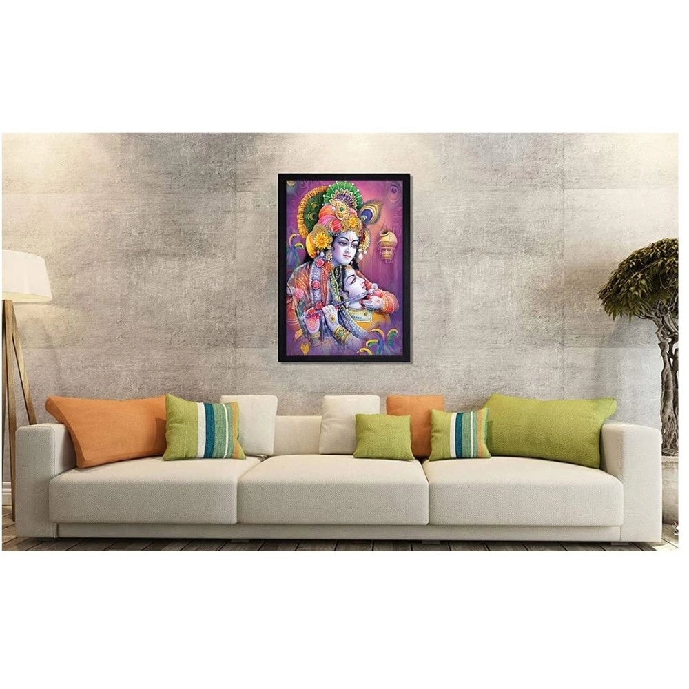 Generic Radha Krishna Painting with Synthetic Photo Frame (Multicolor)